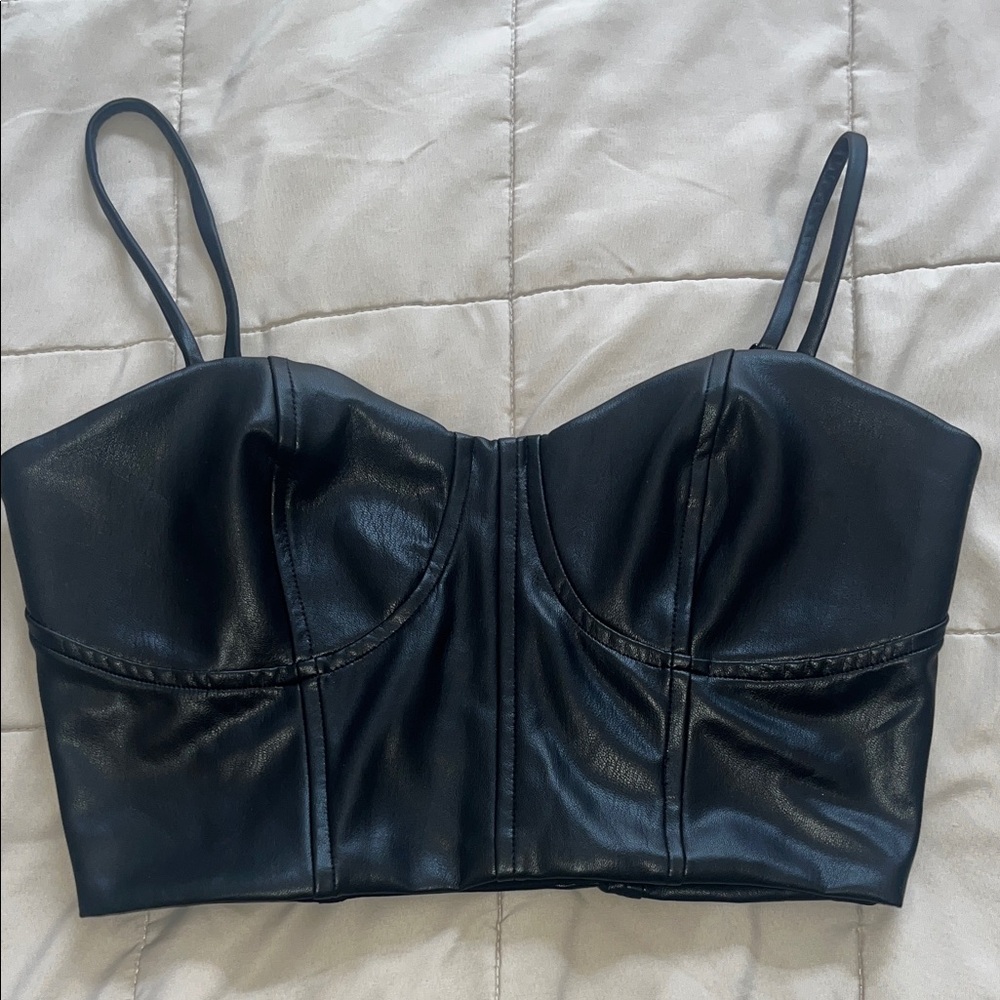 Express Contour Faux Leather Black Bustier Crop Top Small